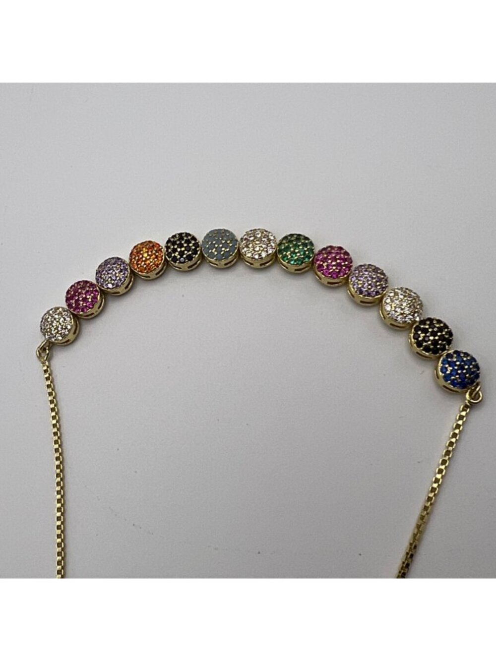 Rainbow Pave Crystal Bracelet Adjustable Bolo Gold Tone Multicolor Glam 5-9.25" - Picture 2 of 9